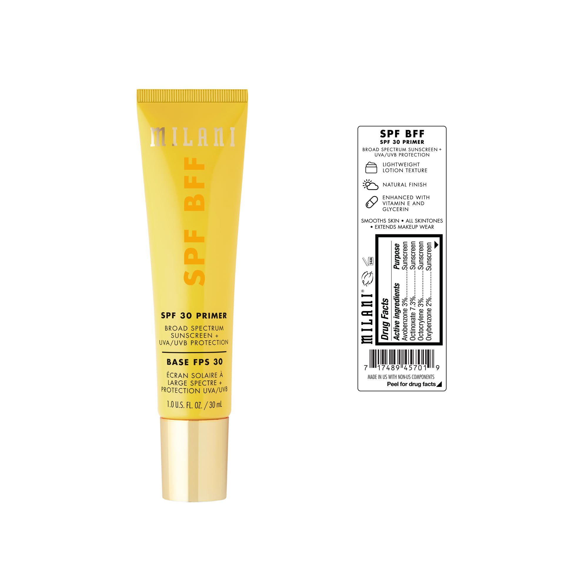 Milani SPF BFF Primer for Makeup (1.0 FlOz.)- Makeup Primer with Sunscreen SPF30