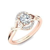 0.34Cts Oval Sim Diamond in 14K Rose Gold Finish Heart Promise Engagement Ring