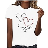 New Items On Amazon Crewneck Tops For Women Casual Heart Printed Short Sleeve Tee Shirts Loose Summer Blouses 2024 Trendy Cute Top Pleated Blouses For Women