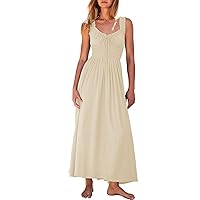 Duigluw Women 2024 Summer Sleeveless Smocked Empire Waist Tank Dress Summer Beach Tiered Long Dresses Sundress