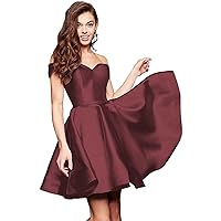 Satin Homecoming Dress Off Shoulder Prom Dress Sweetheart Mini Backless Ruffle Party Dress with Pockets BU123