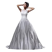 Ivory Elegant Lace Appliqu¨¦ Satin A-Line Vintage Wedding Dresses