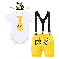 IBTOM CASTLE It's My 1st Bee Day Baby Boy One Birthday Clothes Bow Tie Romper Cake Smash Pants Suspenders Photo Shoot Outfits