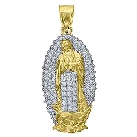 10k Gold Two tone CZ Mens Guadalupe Mary Height 37.1mm X Width 15.8mm Religious Charm Pendant Necklace Jewelry for Men