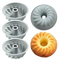 6.4 Inches Novelty Round Baking Cake Pans, Non-Stick Silicone Fluted Tube Pans Set, Bakeware Cake Molds for Small Birthday Cake, Breads, Large Jello, Gelatin (4 Pieces)