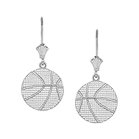 BASKETBALL LEVERBACK EARRINGS IN 14K WHITE GOLD