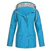 Coats For Women Solid Stripe Rain Jacket Outdoor Plus Size Waterproof Hooded Raincoat Windproof, S XXXXXL