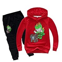 OYLIE Toddlers Child Dinosaur Pullover Hoodie and Sweatpants Set-Graphic Long Sleeve Hooded Sweatshirts Suite for Boys Girls
