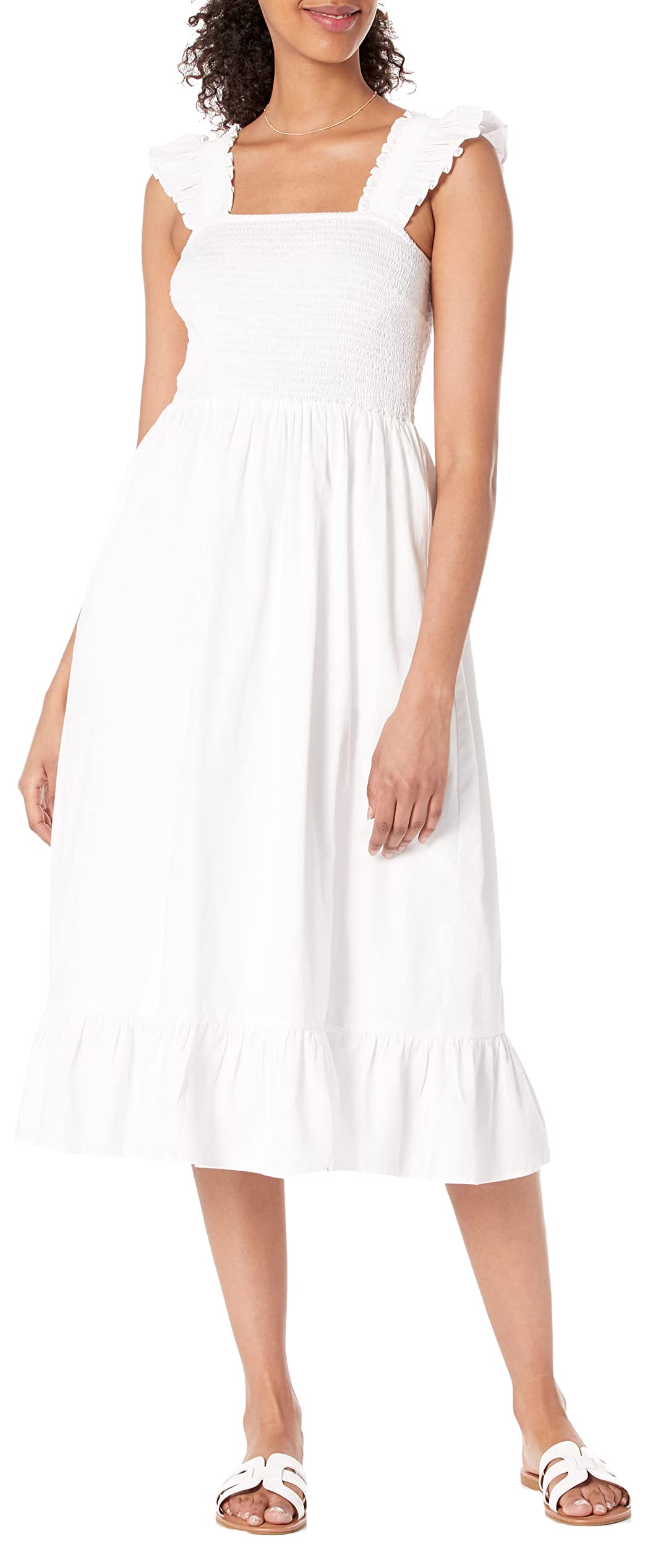 The Drop Women's Kimi Ruffled-Shoulder Smocked Midi Dress