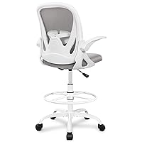 Primy Drafting Chair Tall Office Chair with Flip-up Armrests Executive Ergonomic Computer Standing Desk Chair with Lumbar Support and Adjustable Footrest Ring（Gray）