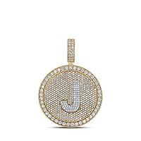 10K Two-tone Gold Mens Diamond Letter J Circle Charm Pendant 3-7/8 Ctw.