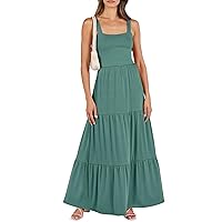 Beach Dresses for Petite Women Sundresses for Women 2024 Solid Color Classic Simple Sexy Backless Loose with Sleeveless Ruched Dresses Turquoise Medium