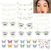 DIVAWOO 32 Sheets Face Temporary Tattoo, 20 sheets Glitter Metallic Freckle Tattoos, 12 PCS Butterflies Fake Tattoos Stickers for Festival Makeup Rave Accessories