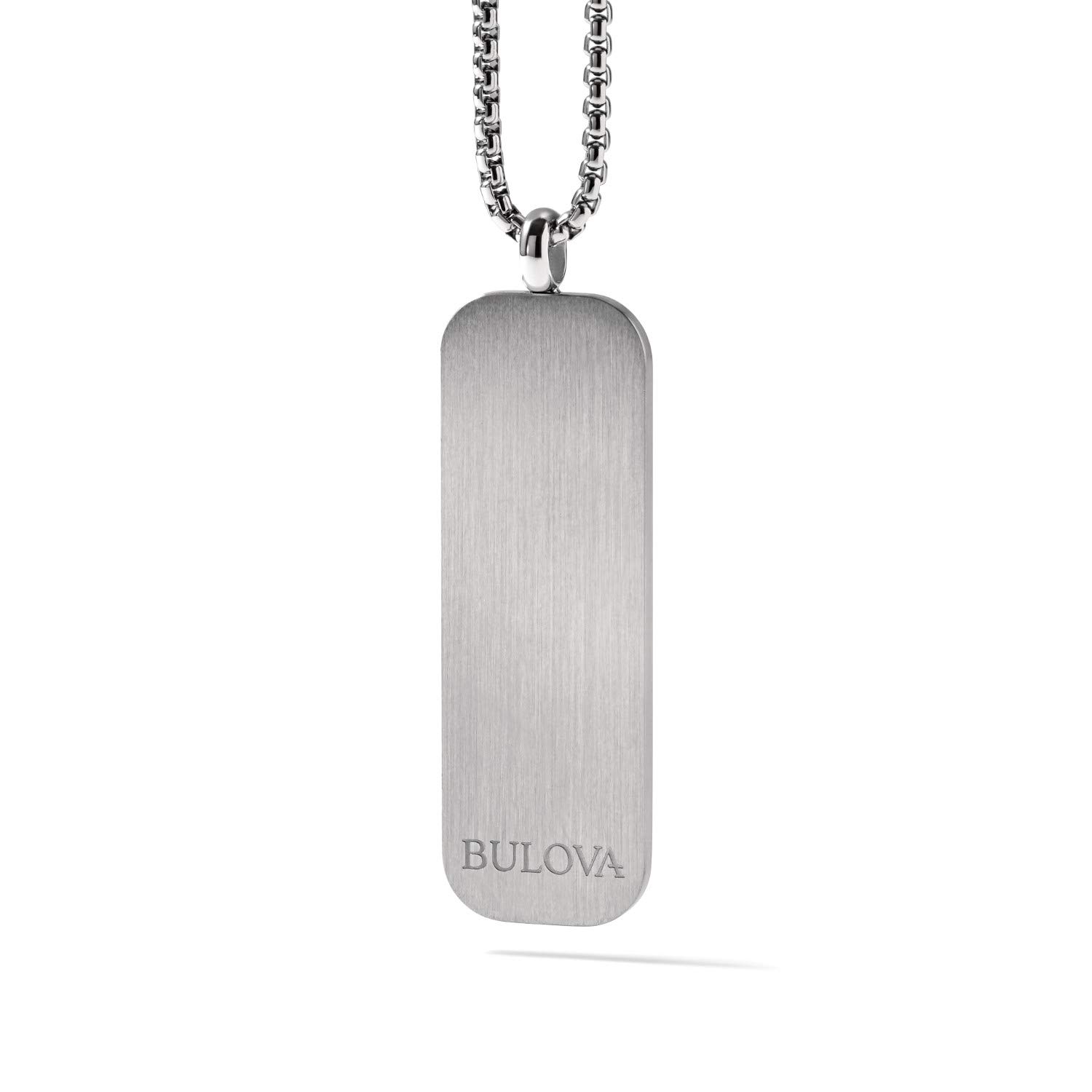 Bulova Men's Classic Round Box Link Chain Necklace with Stainless Steel Dog Tag Pendant Style: J96N009