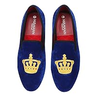 Men's Embroidered Velvet Loafer Shoes Slip-on Loafer Round Toes Smoking Slipper