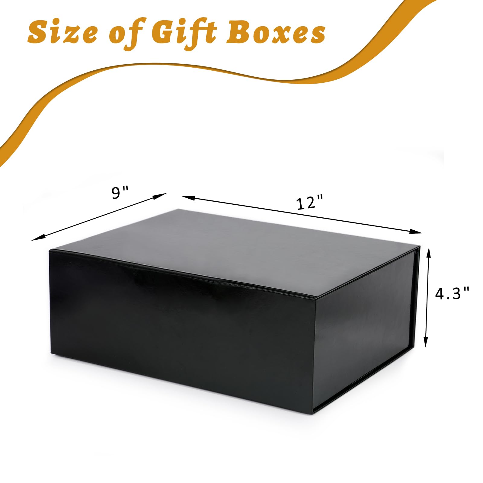 Moretoes Large Black Collapsible Gift Box with Magnetic Closure Lids 12x9x4.3 in, Bridesmaid Groomsman Proposal Boxes, Rectangle Present Box for Graduation Birthday Storage (1 Pack)