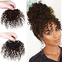 Afro Kinky Curly Bang Fake Fringe Clips In Bangs Human Hair Extension Dark Brown Short Jerry Curly Hair Bangs Clips In Hairpieces For Women Human Hair Bangs