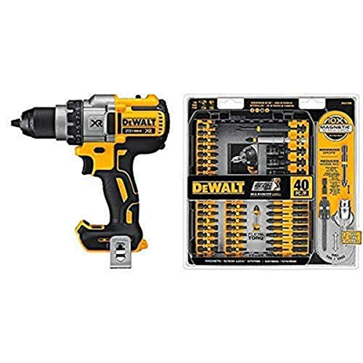 DEWALT 20V MAX XR Brushless Drill/Driver with 3 Speeds - Bare Tool (DCD991B) with DEWALT DWA2T40IR IMPACT READY FlexTorq Screw Driving Set, 40-Piece