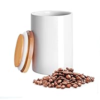 Food Storage Jar, 14.52 FL OZ (430 ML), 77L Ceramic Food Storage Jar with Airtight Seal Bamboo Lid - Modern Design White Ceramic Food Storage Canister for Serving Tea, Coffee, Spice and More