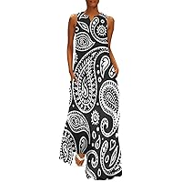 Black White Bandana Paisley Summer Sleeveless Maxi Dress for Women Casual Long Dresses Beach Wedding