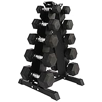 Signature Fitness Rubber Coated Hex Dumbbell Weight Set and Storage Rack, Multiple Packages