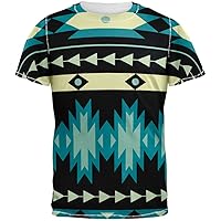 Native American Pattern Blue All Over Adult T-Shirt - Small