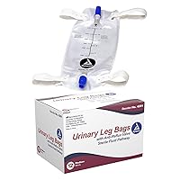 Urinary Leg Bag, for Use with Catheter, has a Non-Drip Closure & Anti-Reflux Valve, 600 ml/20 oz Capacity, Medium, White, 1 Box of 12 Leg Bags
