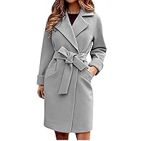 YZHM Fall Winter Coats for Women Dressy Long Jackets with Belt Wool Blend Coats Fashion Casual Outwear Elegant Pea Coats