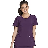 Infinity Round Neck Scrub Top for Women 4-Way Stretch 3 Pockets with Side Vents and Rib-Knit Back Panel 2624A