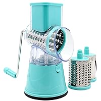 Rotary Cheese Grater with Metal Handle Hand Crank Cheese Grinder Shredder for Kitchen Manual Vegetable Slicer with Suction(blue), Cyan, 4.72x9.25(H)inch (KJ2207B)