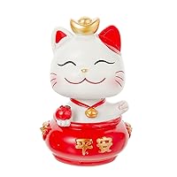 Maneki Neko Statue - Cute Shaking Head Money Lucky Cat, Caishen Cat, Wealth Cat Figurine