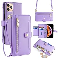 Wallet Case for Realme GT/Realme Q3 Pro 5G/Realme GT Neo2T Flip Phone Case with Crossbody Strap Magnetic Handbag Zipper Pocket PU Leather Shockproof with Kickstand Phone Shell Purple