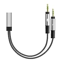 Geekria Nylon Braided Headset Y Splitter Adapter, Headphones Splitter Cable for PC Computer, Notebook and Old Version Laptop with Microphone and Audio Jack (2 x 3.5mm Male to 1 x 3.5mm Female)