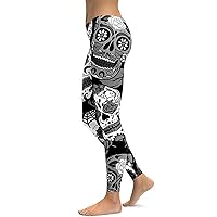Rookay Women's Skull Printed Leggings 3D Digital Print Yoga Pants Tummy Control Workout Running Pants