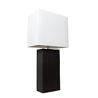 Elegant Designs LT1025-BLK Modern Leather Table Lamp with White Fabric Shade, Black