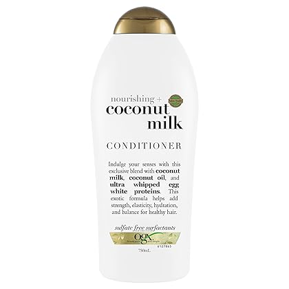 OGX Nourishing + Coconut Milk Moisturizing Conditioner for Strong & Healthy Hair, with Coconut Milk, Coconut Oil & Egg White Protein, Paraben-Free, Sulfate-Free Surfactants, 25.4 fl oz