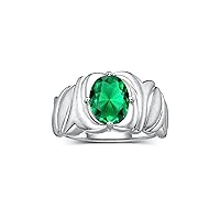 Solitaire 9X7MM Oval Gemstone Ring with Satin Finish Band Sterling Silver Birthstone Rings Size 5-13