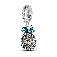 Pineapple Dangle Charm, Fruit Charm, Beaded Pineapple Charm, Sterling Silver, Gift For Wife, Compatible To Pandora