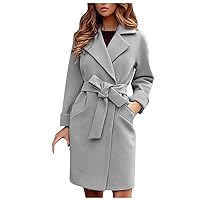 Women's Puffer Jacket With Hood Woolen Fashion Slim-Fit Belt Lapel Pocketed Shacket Flannel Jacket Coats, S-2XL