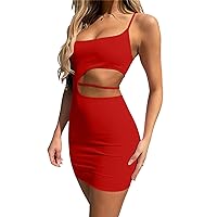 Women's Spaghetti Strap Sleeveless Cutout Backless Mini Dress Tight Sexy Dresses Club Party Date Night Dresses Red