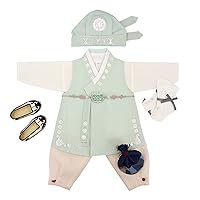 Korean Traditional Clothing Hanbok Boy Baby 100th Days First Birthday Dol Party 1-10 Ages Pastel Mint Silver Print JSB001