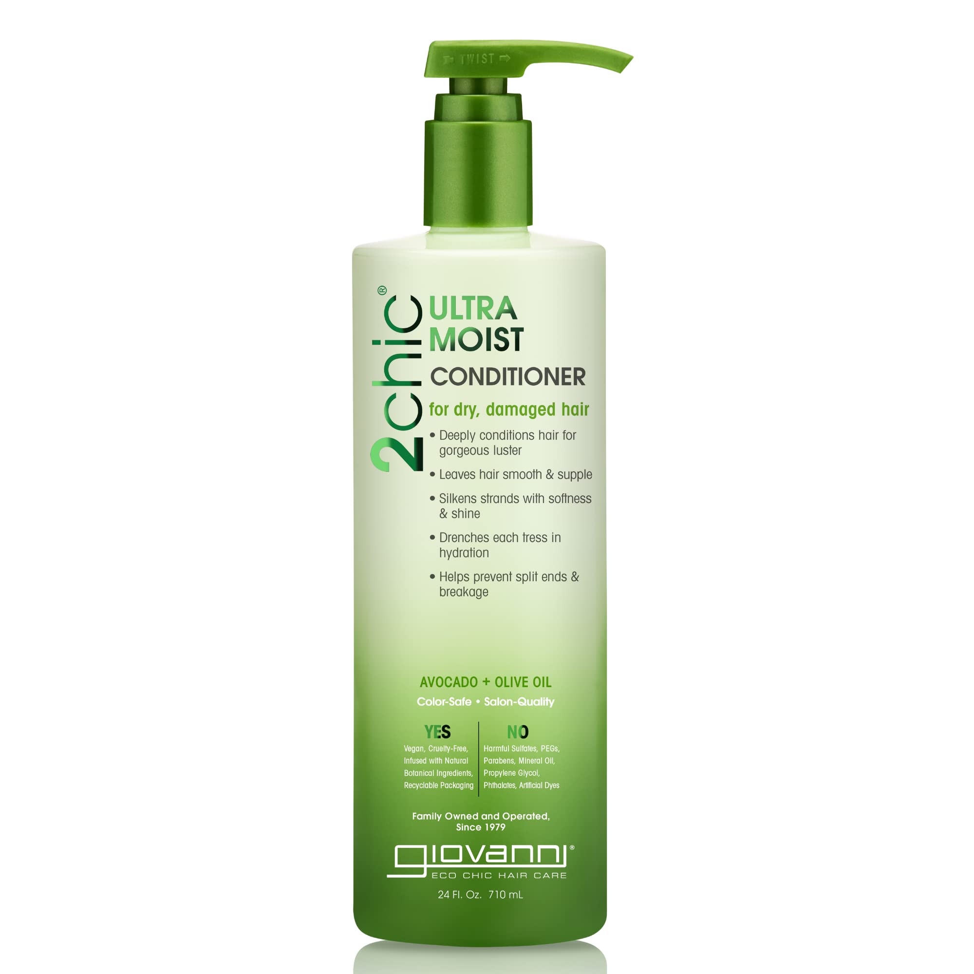 GIOVANNI 2chic Ultra-Moist Conditioner, Creamy Hydration Formula, Enriched with Aloe Vera, Shea Butter, Botanical Extracts, No Parabens, Color Safe, Ultra-Moist (Avocado + Olive Oil), 24 Fl Oz