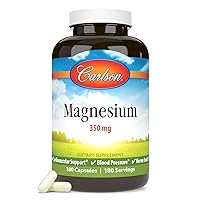 Carlson - Magnesium, 350 mg, Cardiovascular Support, Muscle Function & Nerve Health, 180 capsules