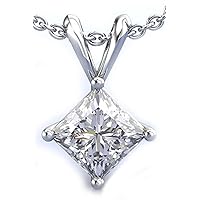 2.11 ct VVS1 Silver Plated Princess Solitaire Real Moissanite White H-I Pendant For Women.