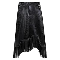 Asymmetric Tassel Leather Skirt for Women's Autumn Loose and Slim Retro Skirt (Color : D, Size : X-Large)