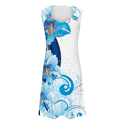 Generic Women 2024 Sleeveless Beach Sundress Summer Floral Print Dresses Swimsuit Cover Ups Swing Casual Loose Tank Tshirt Dress