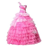 Women's One Shoulder Tulle Ball Gown Sweet 16 Prom Quinceanera Dresses