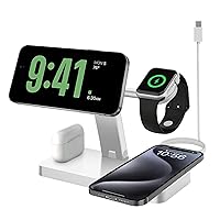 4-in-1 Magnetic Wireless Charger, Compatible with Magsafe Charger for iPhone 15/14/13/12.15 W, Foldable Fast Charging Station for Apple Watch Ultra/9/8/7/6/5/4 and Airpods (No Plug)