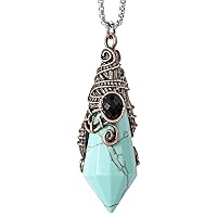 TUMBEELLUWA Hexagonal Faceted Pendant Necklace Healing Crystal Points Wrapped Pendulum Chakra Energy Stone Jewelry for Unisex