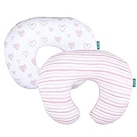 Biloban Nursing Pillow Cover 2 Pack for Boppy Pillow 100% Stretchy Cotton Large Zipper Super Soft & Breathable Infant Support Breastfeeding Cover for Moms or Baby Girl Gifts
